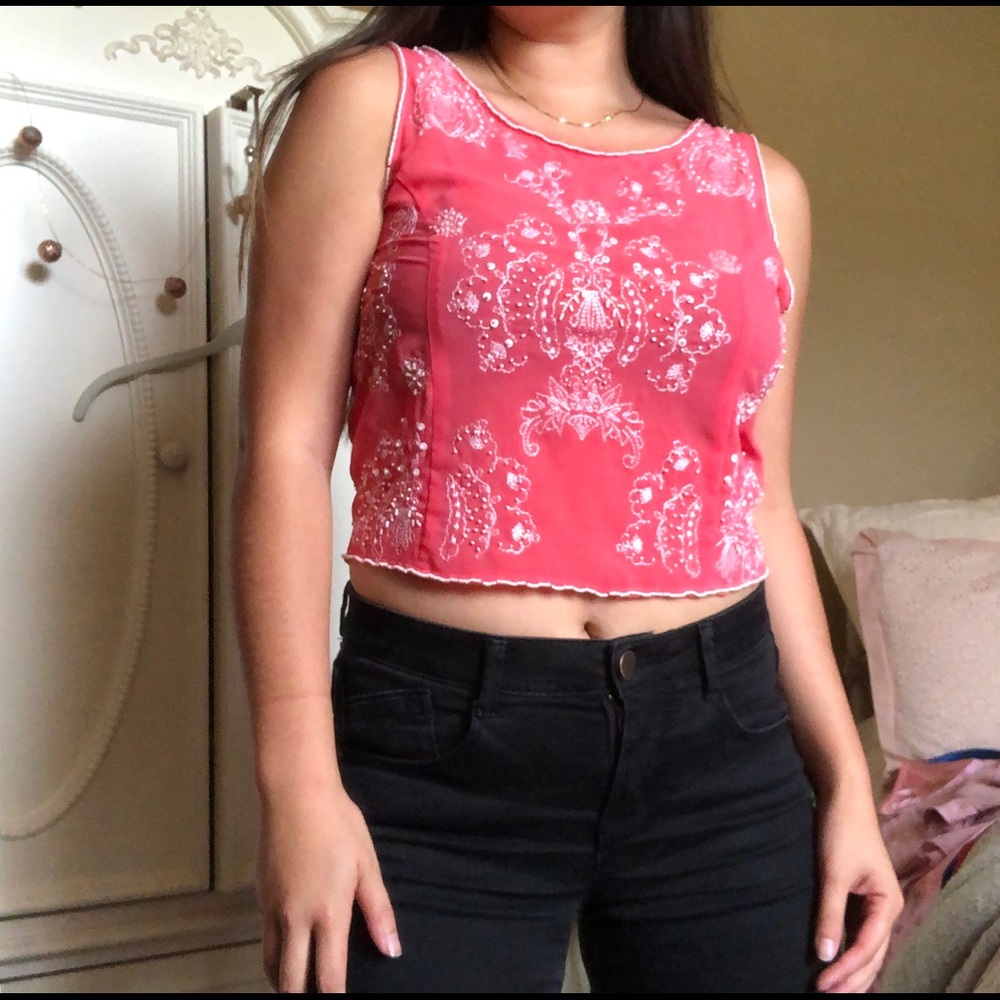 Forever 21 Boho Coral Beaded Shell. size S/M.